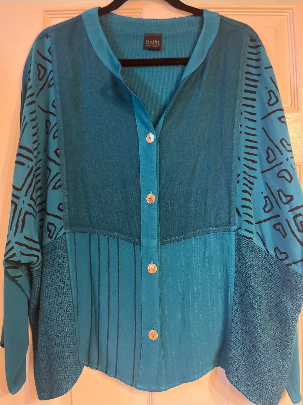 Boho Teal Patchwork Button-Down Shirt
